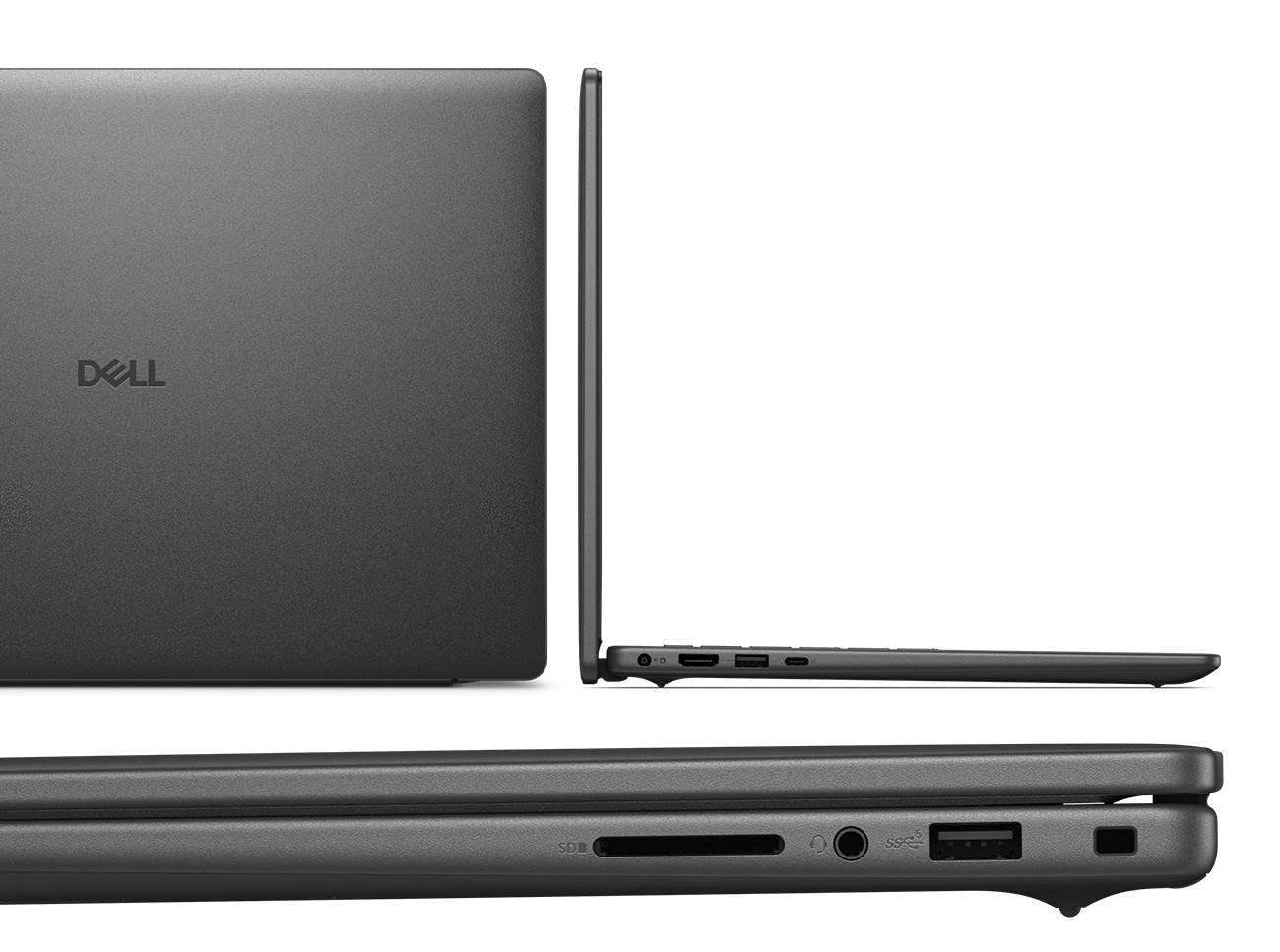 Zbliżenie na teksturę obudowy i&nbsp;zawias laptopa Dell Vostro