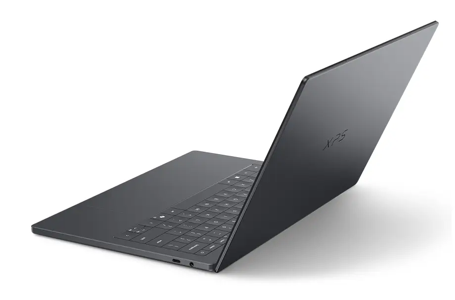 Widok pod kątem na aluminiową obudowę laptopa Dell XPS 14