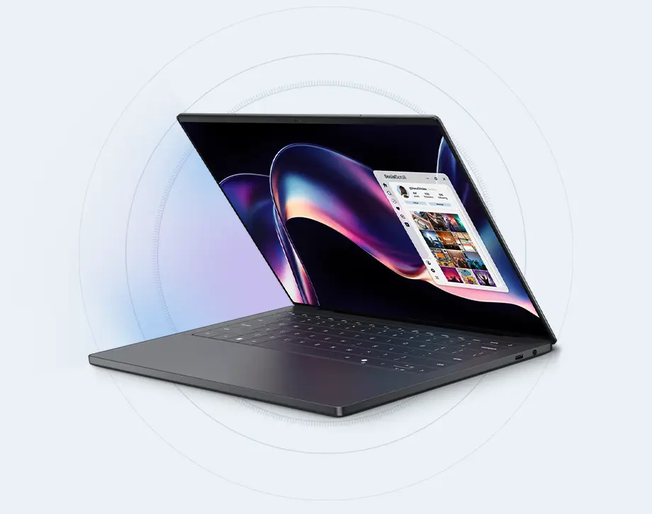 Smukły laptop Dell XPS 14 widziany od frontu