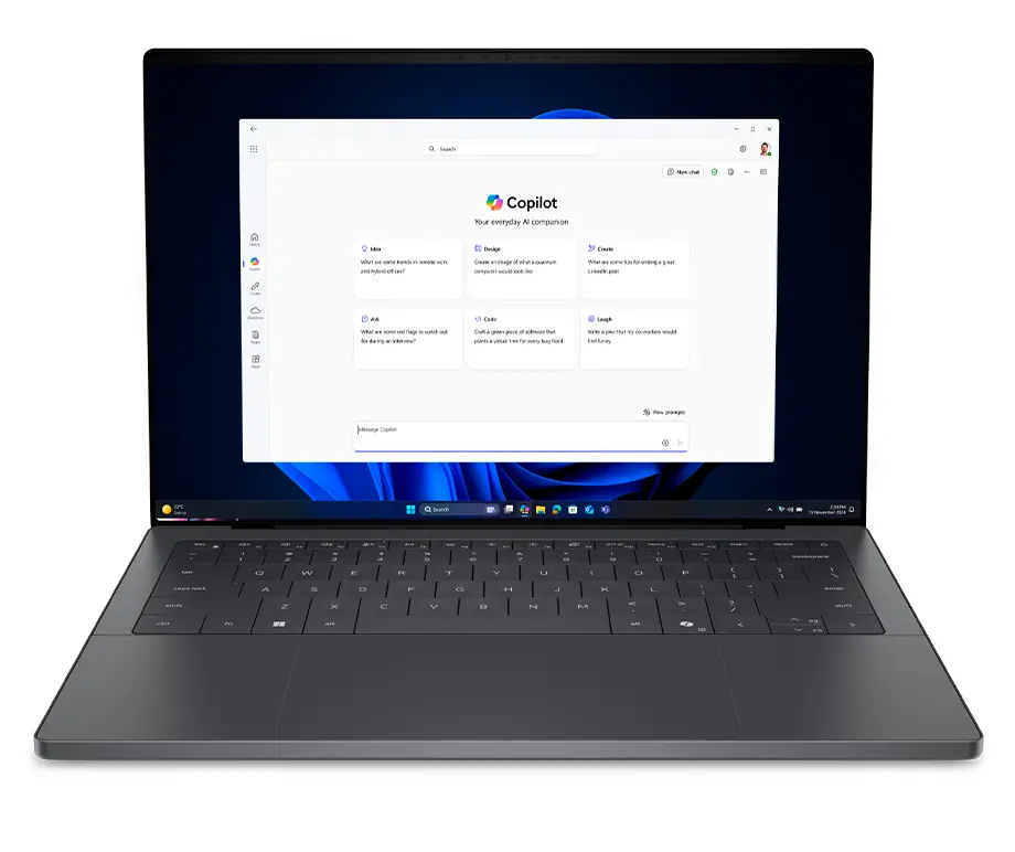 Laptop Dell XPS 16 z interfejsem Copilot w systemie Windows 11