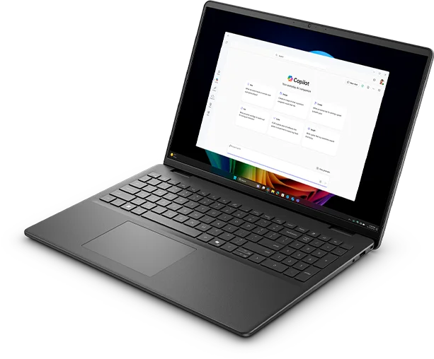 Laptop z uruchomionym asystentem Copilot