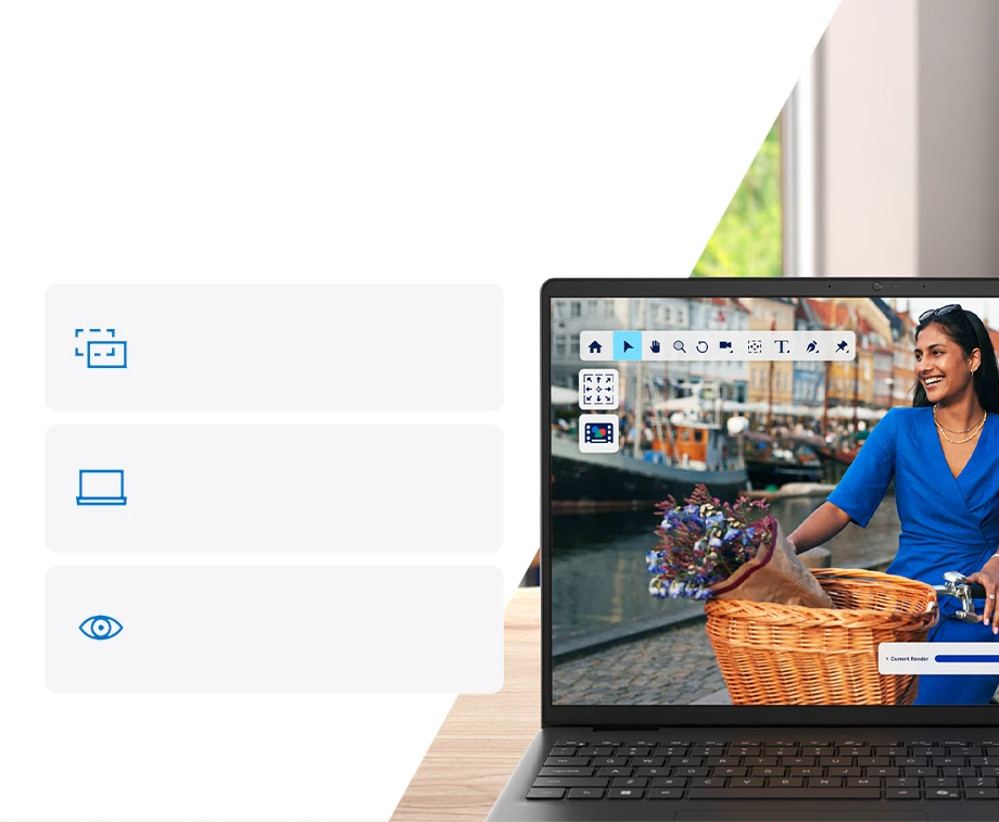 Srebrny laptop Dell 16 z kolorową grafiką na 16-calowym ekranie o proporcjach 16:10